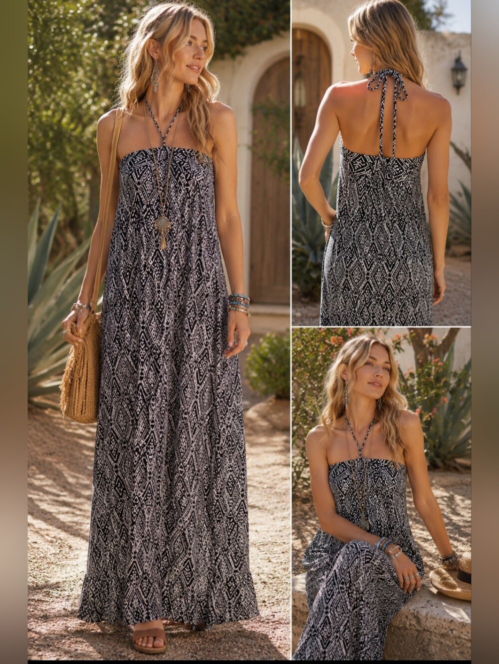 Forever 21 ~ Black & White Geometric Print Maxi Dress~ Size Medium